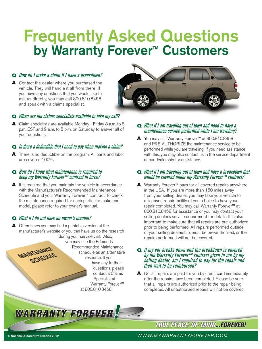 frequently asked questions by Warranty Forever customers