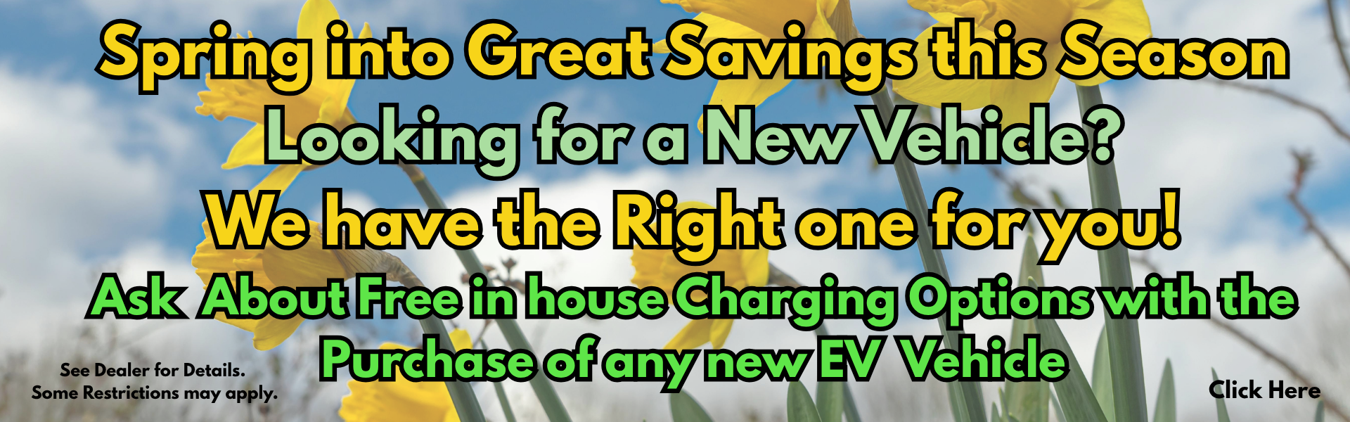Spring savings banner EV charging April 2026